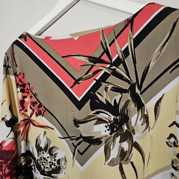 JM Collection Floral Geometric Print Top V Shape Blouse Tunic Casual Plus Size - Picture 5 of 12